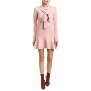 Avantlook Ruffle Flounce Hem Neck Bow Sweater Dress Pale Pink L Large